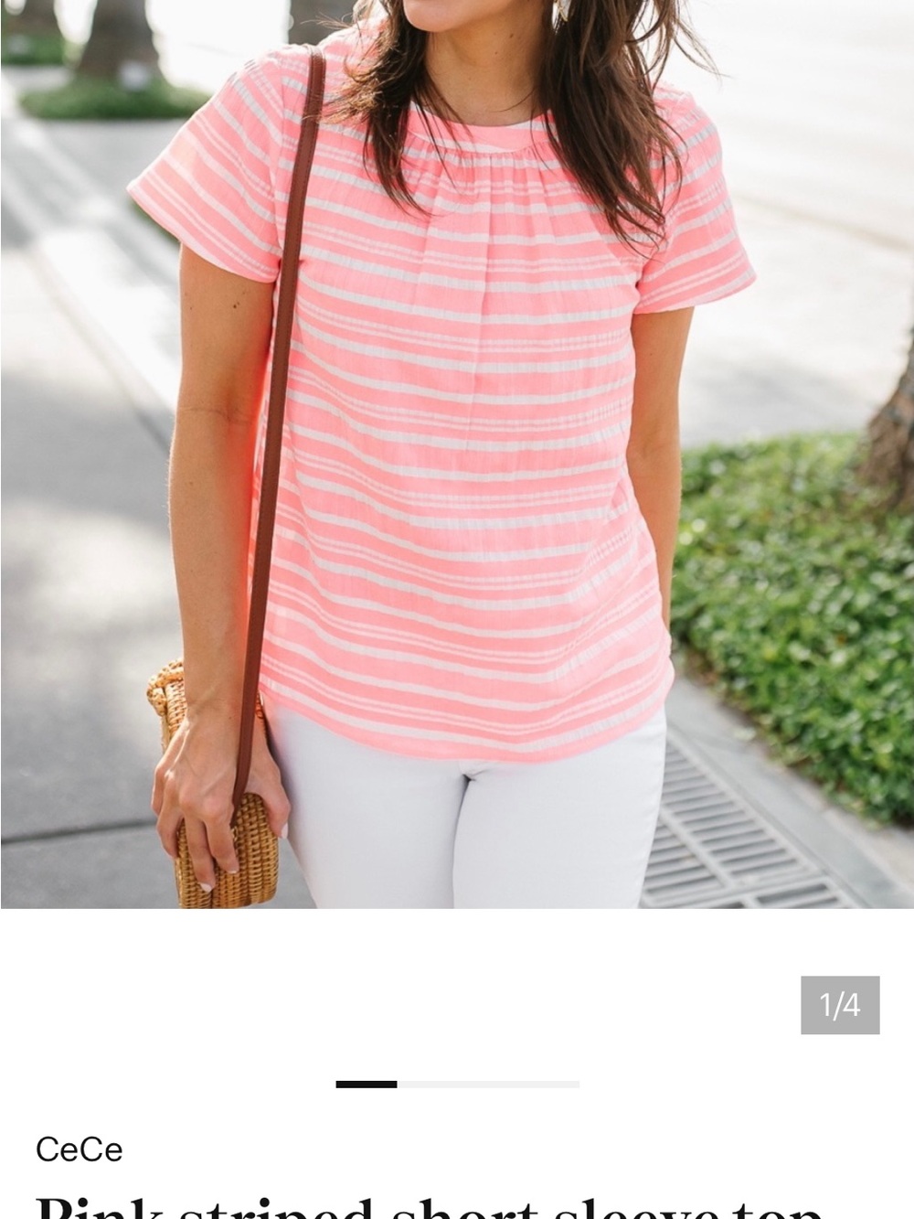 CeCe Pink Striped Short Sleeve Tee Size Large